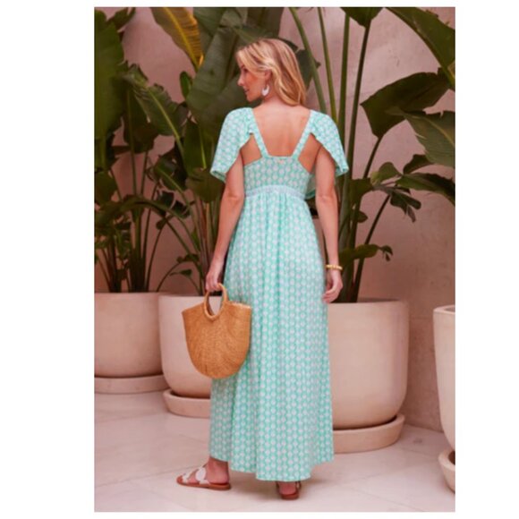 New! Cabana Life Cote D'Azure Flutter Sleeve Maxi Dress UPF 50 Women's Size L - Picture 2 of 10